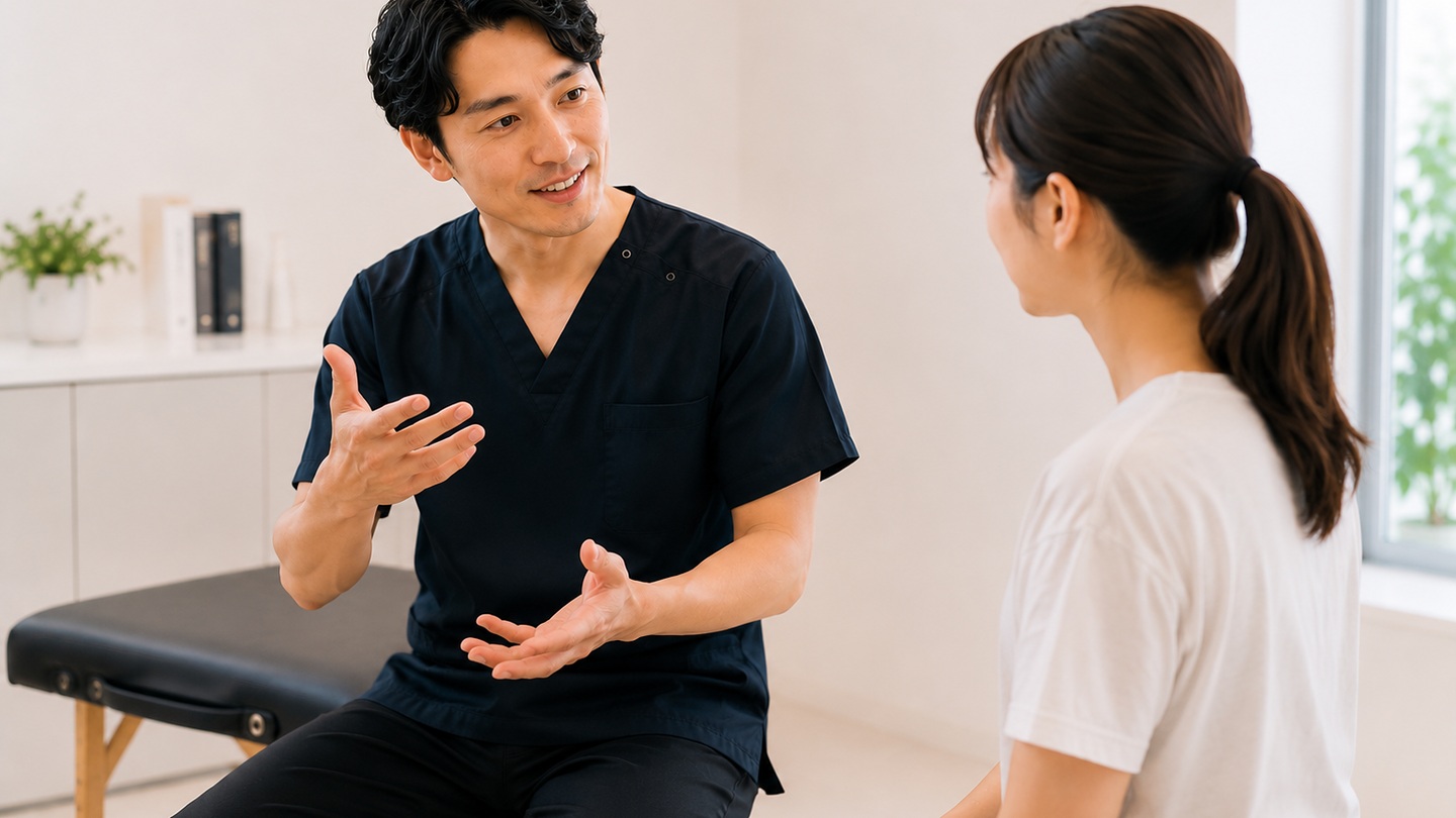 確認視点を患者さんへ説明する施術者