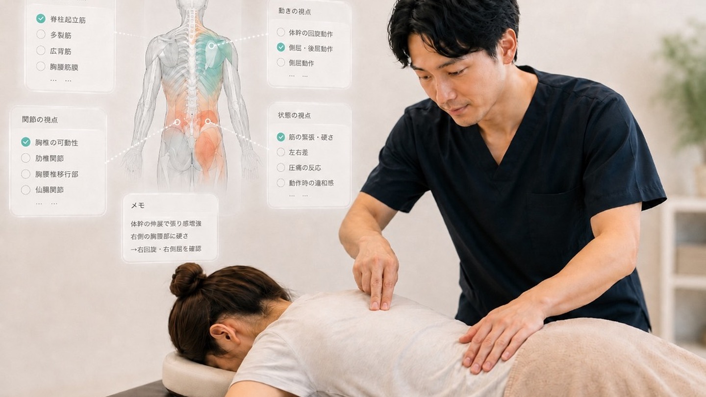 施術中に身体の状態を確認する施術者